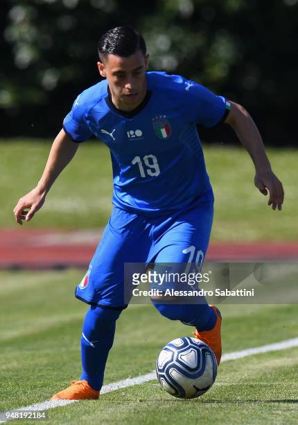 Davide Merola of Italy U18 in action during the U18 match between Italy and Hungary on April 18, 2018 in Abano Terme near Padova, Italy.