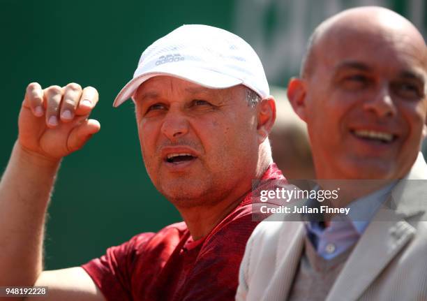 Novak Djokovic's coach Marián Vajda looks on during day four of the ATP Masters Series Monte Carlo Rolex Masters at Monte-Carlo Sporting Club on...