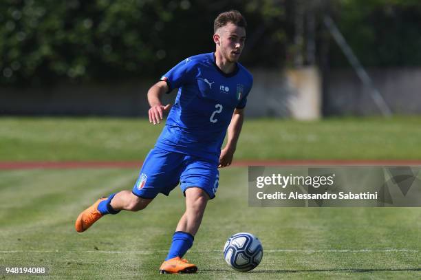 Matteo Piccardo of Italy U18 in action during the U18 match between Italy and Hungary on April 18, 2018 in Abano Terme near Padova, Italy.