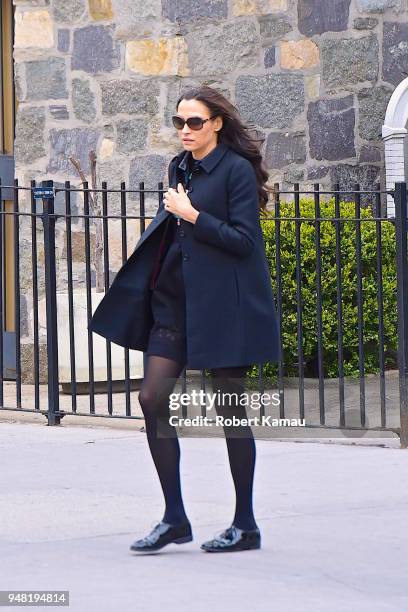 Famke Janssen seen out walking in Manhattan on April 17, 2018 in New York City.