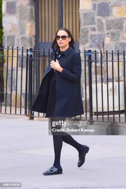 Famke Janssen seen out walking in Manhattan on April 17, 2018 in New York City.