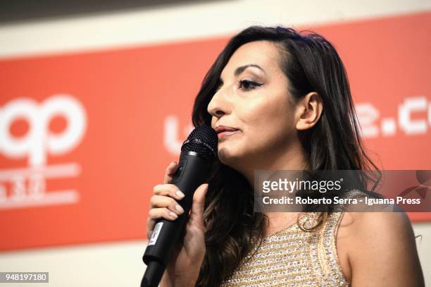 Italianactress and authoress Martina Dell'Ombra attends the presentation of her latest book "Fake" with the author and actor Natalino Balasso at Coop...