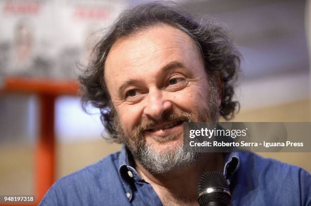 Italian author and actor Natalino Balasso attends the presentation of the actress and authoress Martina Dell'Ombra latest book "Fake" at Coop...