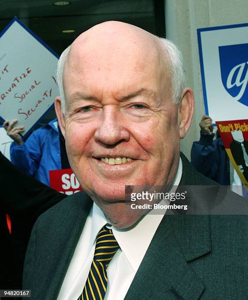 President John Sweeney smiles during a rally in front of a Charles Schwab location on K Street in Washington, DC, Thursday March 31, 2005.