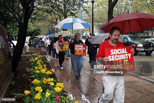 Union members protest in front of the Wachovia Corporation's Charlotte, North Carolina headquarters on Thursday, March 31, 2005. The group protested...