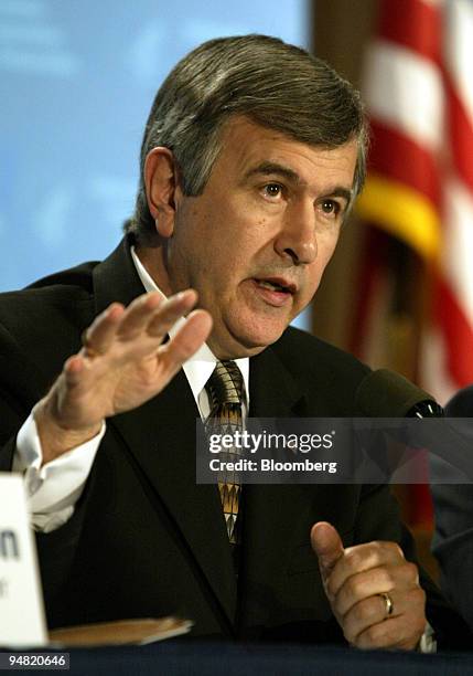 Secretary of Agriculture Mike Johanns answers a reporter's question during a news briefing in Washington, D.C., March 20 on the combined efforts of...