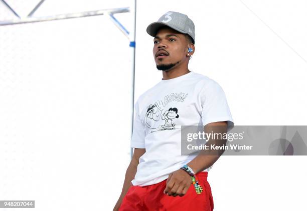 Chance the Rapper performs onstage with Kehlani during the 2018 Coachella Valley Music and Arts Festival Weekend 1 at the Empire Polo Field on April...