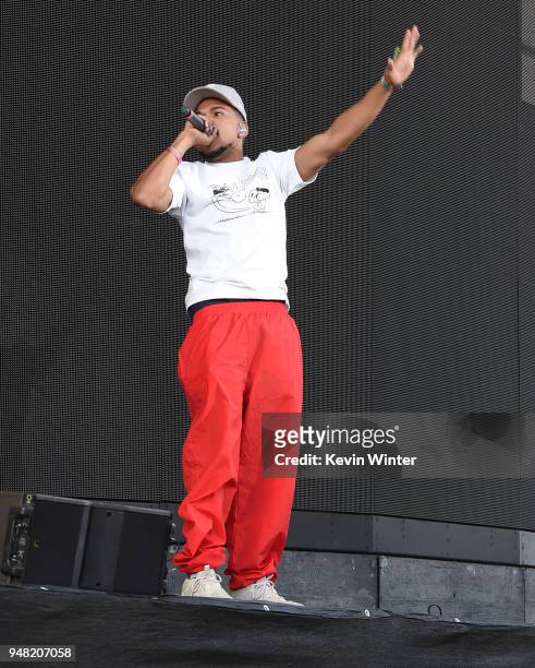Chance the Rapper performs onstage with Kehlani during the 2018 Coachella Valley Music and Arts Festival Weekend 1 at the Empire Polo Field on April...