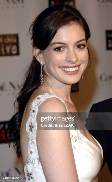 Anne Hathaway arrives to Conde Nast Media Group Presents "The Black Ball" to Benefit Keep A Child Alive held at Hammerstein Ballroom, New York City...