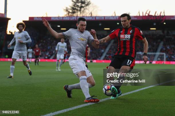 Matteo Darmian of Manchester United and Charlie Daniels of AFC Bournemouth battle for possession during the Premier League match between AFC...