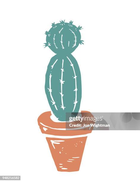 handmade cactus print - potted cactus stock illustrations