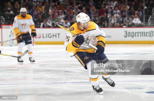 Craig Smith of the Nashville Predators skates against the Colorado Avalanche in Game Three of the Western Conference First Round during the 2018 NHL...
