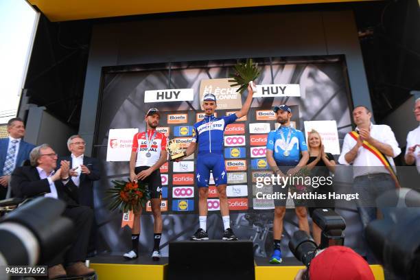 Podium / Jelle Vanendert of Belgium and Team Lotto Soudal / Julian Alaphilippe of France and Team Quick-Step Floors / Alejandro Valverde Belmonte of...