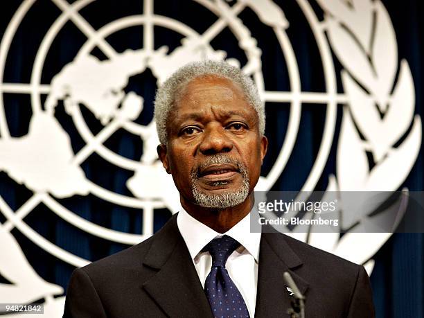 Secretary General of United Nations Kofi Annan addresses the media after speaking to the General Assembly about proposed changes to the UN on Monday...
