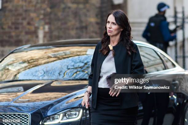 Prime Minister of New Zealand Jacinda Ardern arrives at Downing Street for a meeting with British Prime Minister Theresa May as the UK hosts the...