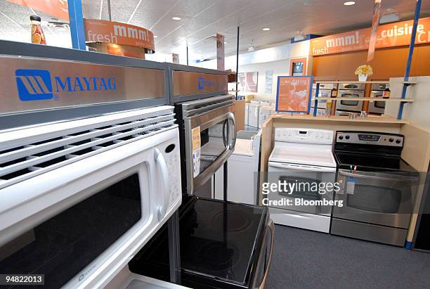 Microwaves and stoves are displayed at the Maytag Store in Hoover, Alabama on Friday, March 17, 2006. U.S. Justice Department lawyers are gathering...
