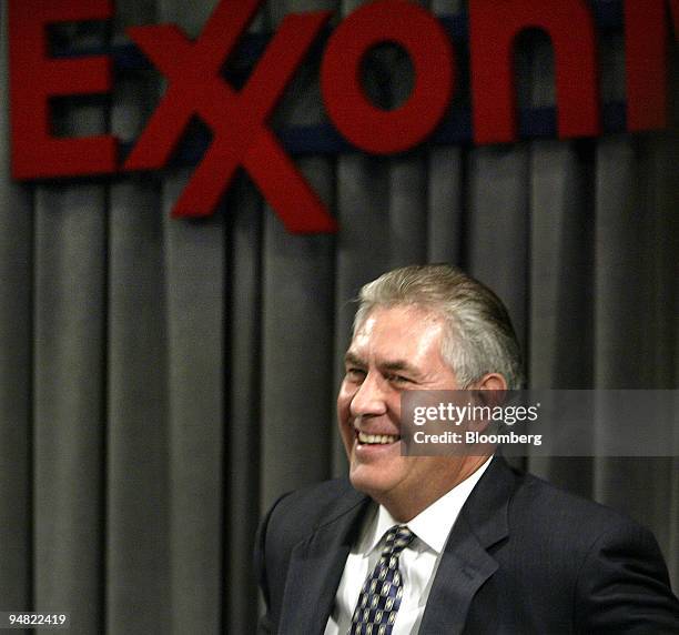 Exxon Mobil Corp. President Rex Tillerson speaks at a news conference following the company's annual stockholder meeting in Dallas, Texas on...