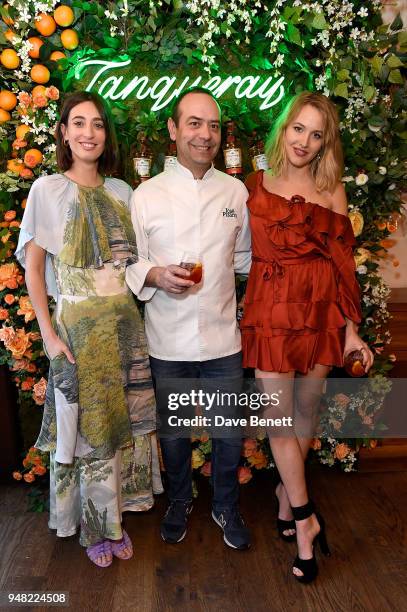 Laura Jackson, Jose Pizarro and Tess Ward attend the launch of new gin Tanqueray Flor de Sevilla in partnership with Jose Pizarro at Pizarro...