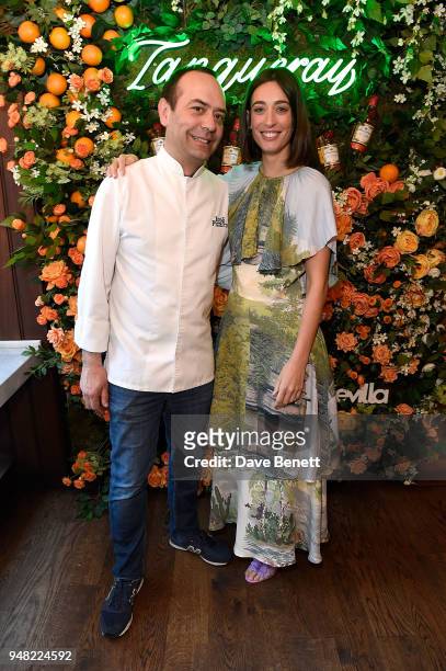 Laura Jackson and Jose Pizarro attend the launch of new gin Tanqueray Flor de Sevilla in partnership with Jose Pizarro at Pizarro Restaurant on April...
