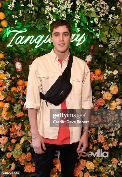 Isaac Carew attends the launch of new gin Tanqueray Flor de Sevilla in partnership with Jose Pizarro at Pizarro Restaurant on April 18, 2018 in...