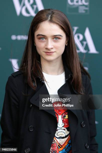 Raffey Cassidy attends the Fashioned From Nature VIP preview at The V&A on April 18, 2018 in London, England.