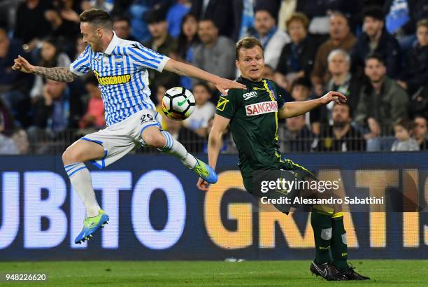 Manuel Lazzari of Spal competes for the ball whit Pawel Jarosznki of AC Chievo Verona during the serie A match between Spal and AC Chievo Verona at...