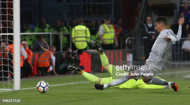 Chris Smalling of Manchester United scores their first goal during the Premier League match between AFC Bournemouth and Manchester United at Vitality...