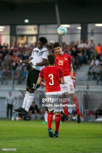 Charles-Jesaja Herrmann of Germany and Fabian Markl of Austria fight for the ball the ball during the International friendly match between U18...