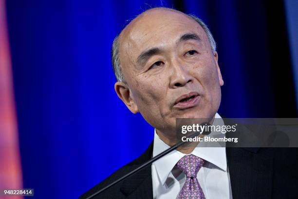 Mitsuhiro Furusawa, deputy managing director of the International Monetary Fund , speaks at a panel discussion during the spring meetings of the IMF...