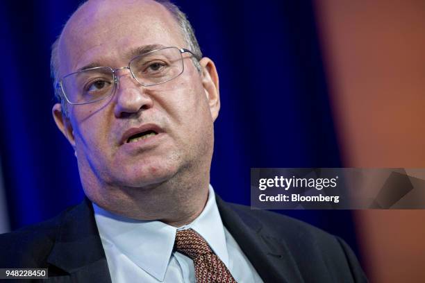 Ilan Goldfajn, president of the Central Bank of Brazil, speaks at a panel discussion during the spring meetings of the International Monetary Fund...