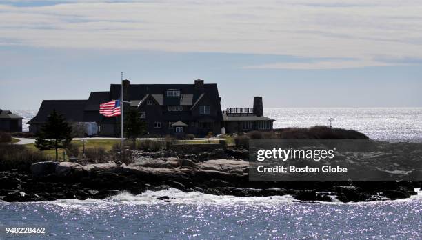 The American flag is shown lowered to half-staff in honor of Barbara Bush at the Bush family's home at Walker's Point in Kennebunkport, ME on April...