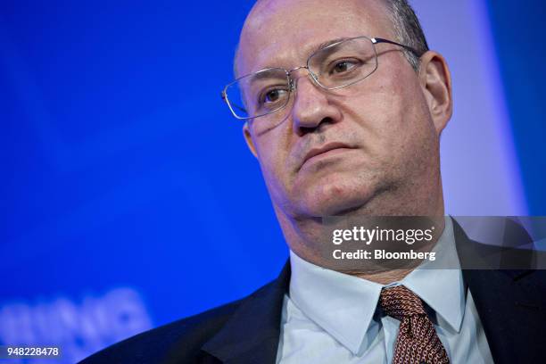 Ilan Goldfajn, president of the Central Bank of Brazil, listens at a panel discussion during the spring meetings of the International Monetary Fund...