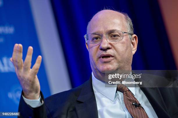 Ilan Goldfajn, president of the Central Bank of Brazil, speaks at a panel discussion during the spring meetings of the International Monetary Fund...