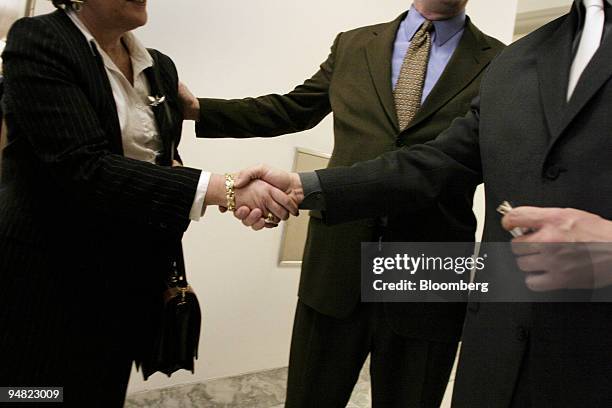 Ellyn Lyons, left, with Hadassah, the Women's Zionist Organization of America, is introduced to a Congressional staffer, right, by Jonathan Slade, a...