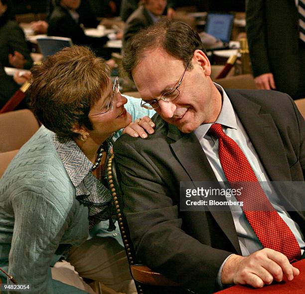 Martha Ann Alito whispers to her husband Judge Samuel Alito following a lunch break in the second day of hearings on his nomination to the U.S....