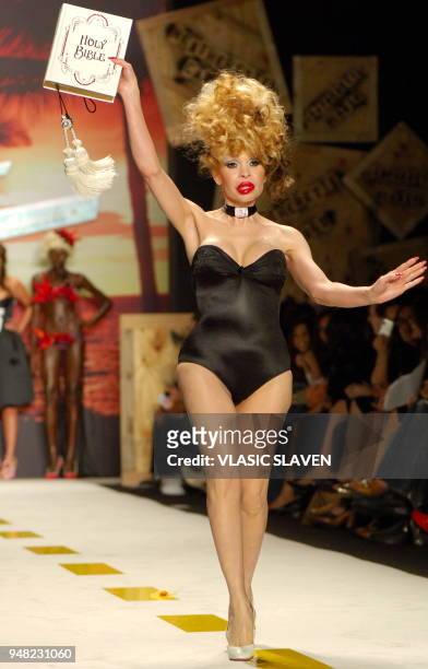 Performer Amanda Lepore walks the runway at Heatherette Spring 2007 Fashion Show, during the Olympus Fashion Week, held at Bryant Park, in New York,...
