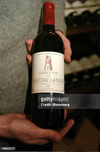 Bottle of Chateau Latour is displayed in a wine shop in Paris, France, Wednesday, March 15, 2006. A boom in fine-wine demand is driving the most...