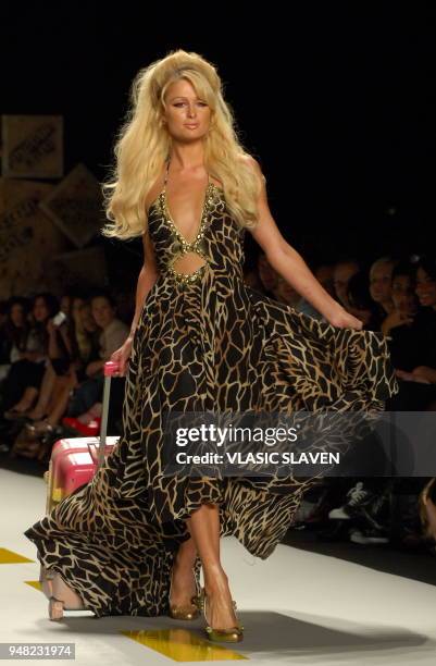 Paris Hilton walks the runway at Heatherette Spring 2007 Fashion Show, during the Olympus Fashion Week, held at Bryant Park, in New York, NY, on...