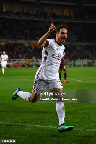 Giacomo Bonaventura of AC Milan celebrates after scoring the opening goal during the Serie A match between Torino FC and AC Milan at Stadio Olimpico...