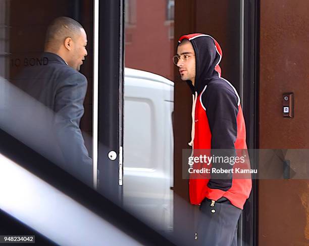Zayn Malik seen first at Gigi Hadid's house after the split on April 18, 2018 in New York City.