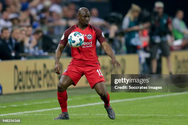 Jetro Willems of Eintracht Frankfurt during the German DFB Pokal match between Schalke 04 v Eintracht Frankfurt at the Veltins Arena on April 18,...