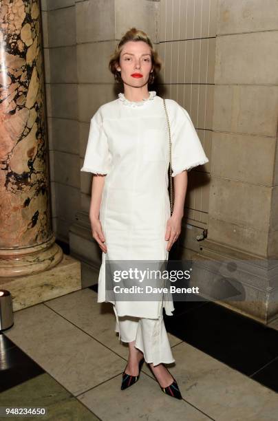 Camilla Rutherford attends Fashioned From Nature VIP preview at The V&A on April 18, 2018 in London, England.