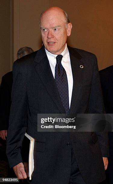 Secretary of the Treasury, John Snow, enters the G-7 finance ministers meeting in New York, Sunday, May 23, 2004. The finance ministers are meeting...