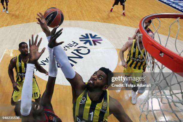 Jason Thompson, #1 of Fenerbahce Dogus in action during the Turkish Airlines Euroleague Play Offs Game 1 between Fenerbahce Dogus Istanbul v Kirolbet...