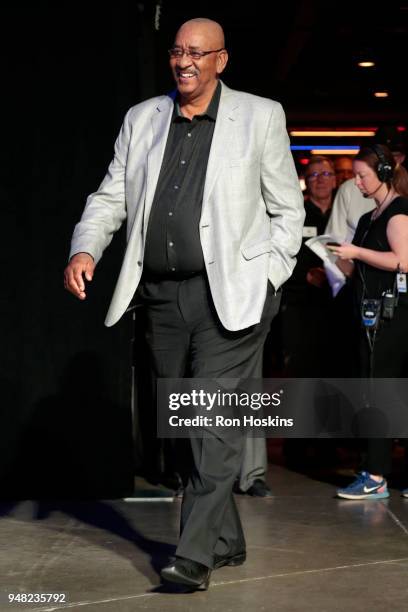 George Gervin during the ABA 50th Reunion on April 7, 2018 at the Bankers Life Fieldhouse in Indianapolis, Indiana. NOTE TO USER: User expressly...