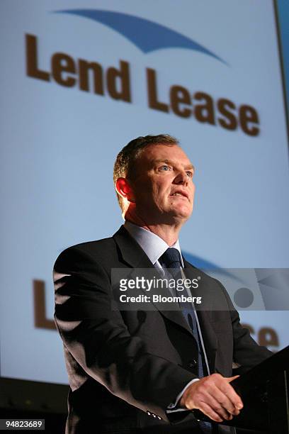 Greg Clarke, CEO of Lend Lease Corp., speaks to reporters and analysts at a press briefing in Sydney Monday, May 24, 2004. Australia's largest...