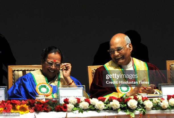 President Ram Nath Kovind along with his wife Savita Kovind, first lady during the sixth convocation of Shri Mata Vaishno Devi University on April...