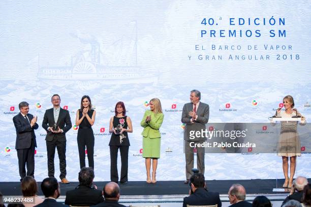 Queen Letizia of Spain Cristina Cifuentes , Inigo Mendez de Vigo and Cayetana Guillen Cuervo attend the Literature awards 'Barco de Vapor' at 'Casa...