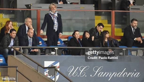 Massimo Ferrero, Sampdoria President in the stands during the serie A match between UC Sampdoria and Bologna FC at Stadio Luigi Ferraris on April 18,...