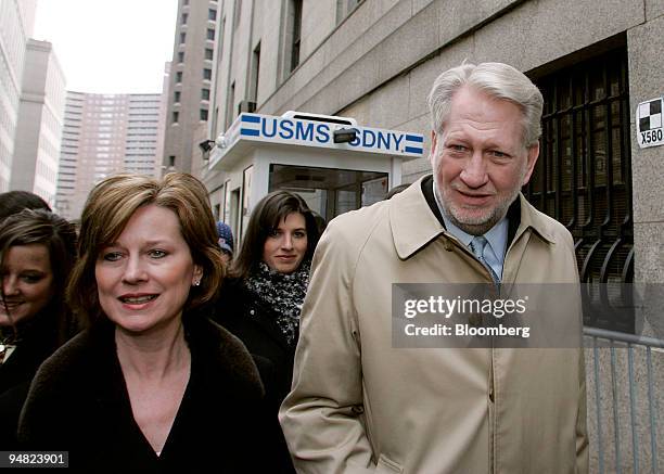 Bernie Ebbers former CEO of Worldcom leaves Manhattan Federal Court accompanied by his wife Kristie and some of his daughters as the jury plans to...